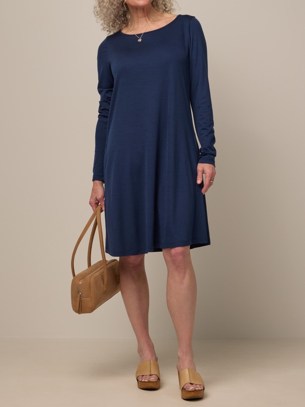 Wool& Rowena Swing Midi Dress in Marine Blue Navy Size XL Regular Flowy